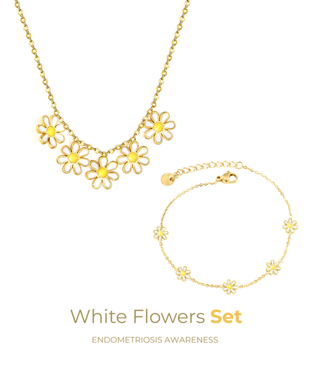 White Daisy Flowers Necklace and Bracelet | Endometriosis Awareness