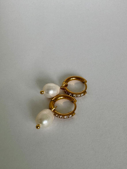 Capri Diamond Huggies | Pearl Drop Earrings