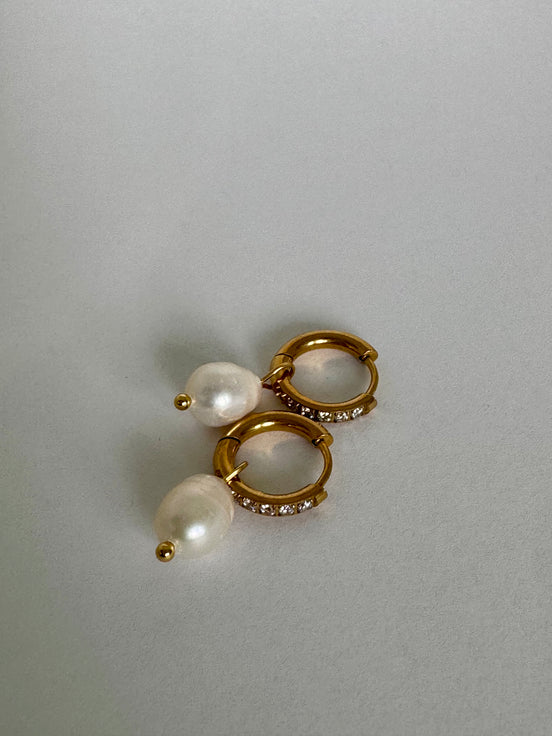 Capri Diamond Huggies | Pearl Drop Earrings