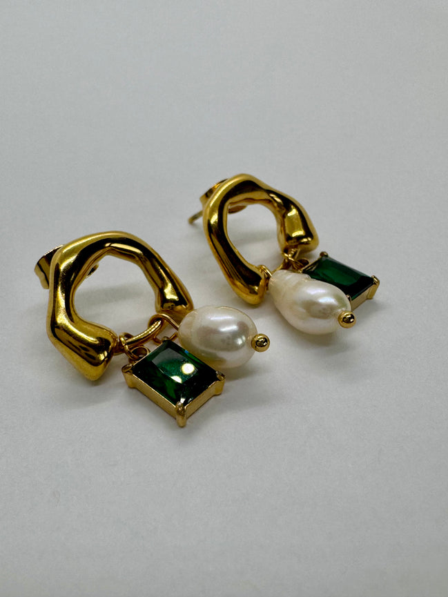 Emerald Pearl Stud Earrings