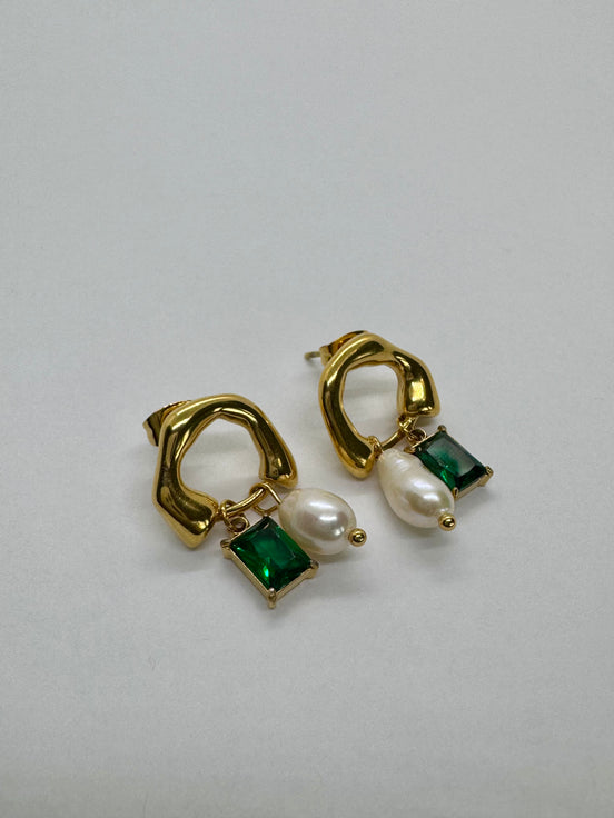 Emerald Pearl Stud Earrings