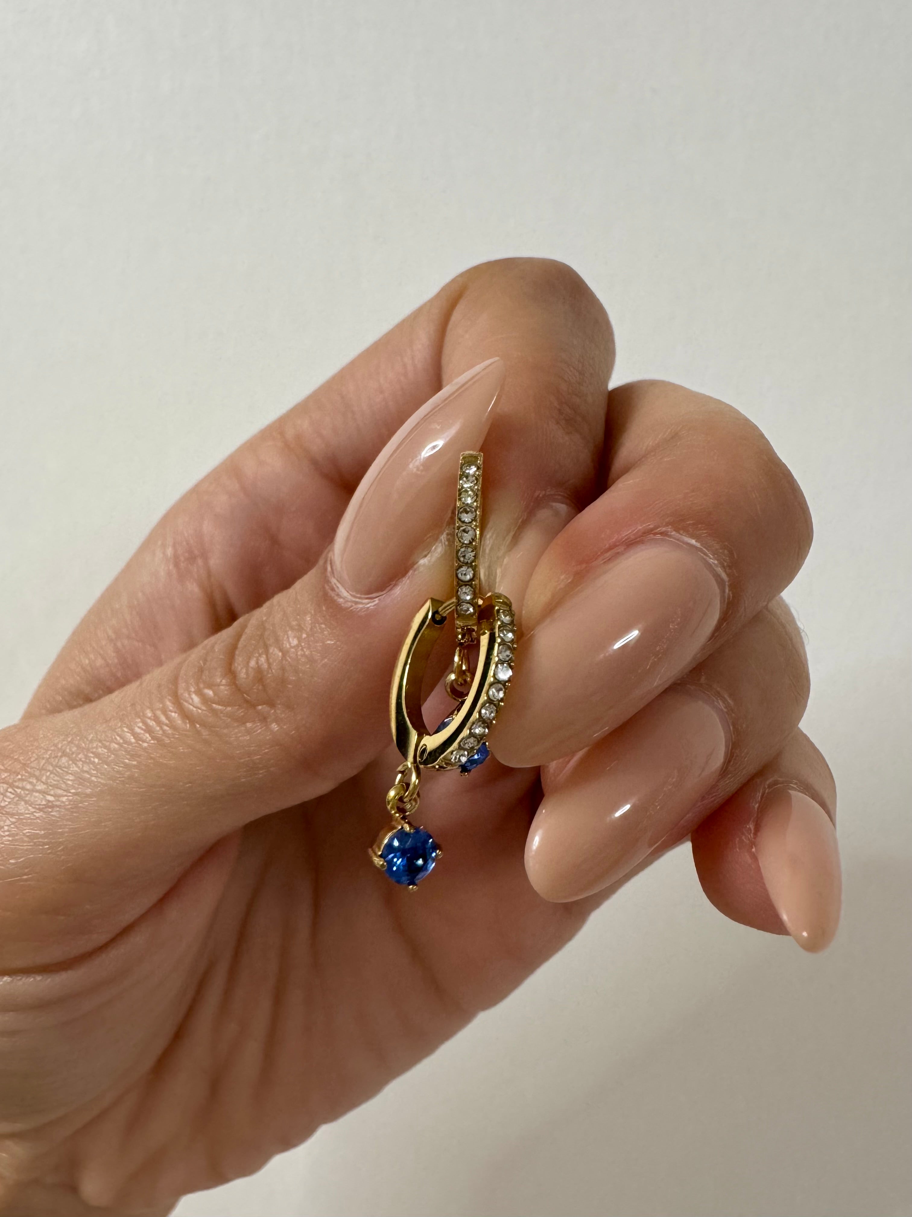 Celeste | Diamond Huggies with Blue Round Diamond Drop Earrings | Blue Collection