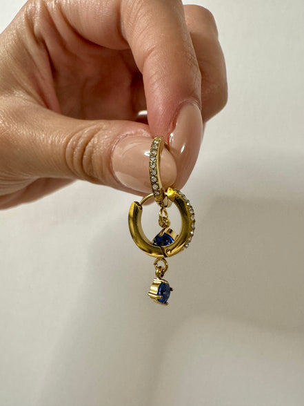 Celeste | Diamond Huggies with Blue Round Diamond Drop Earrings | Blue Collection