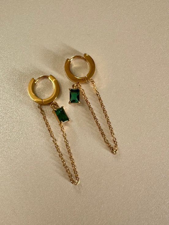 Amira Huggies | Emerald Chain Earrings