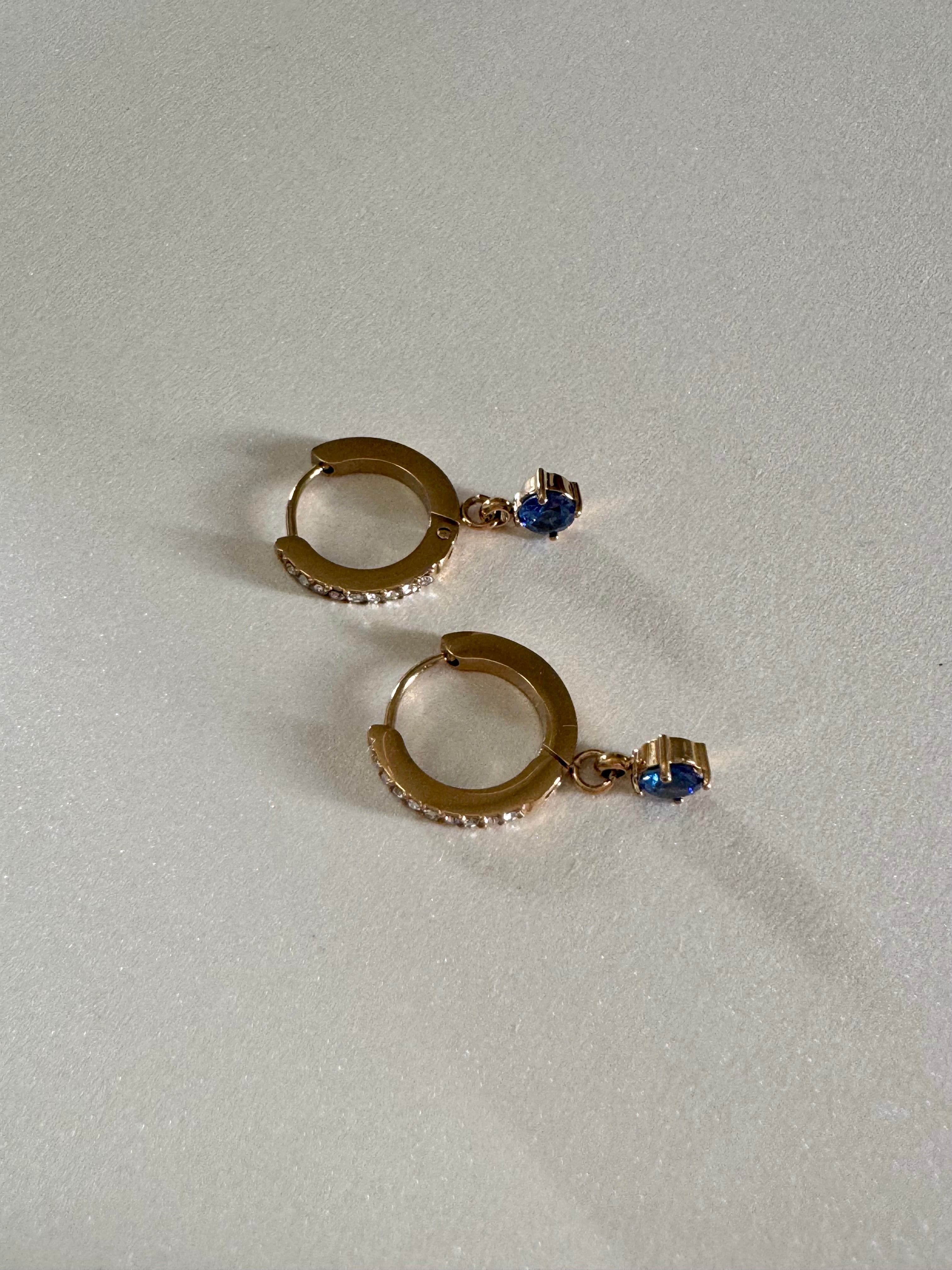 Celeste | Diamond Huggies with Blue Round Diamond Drop Earrings | Blue Collection