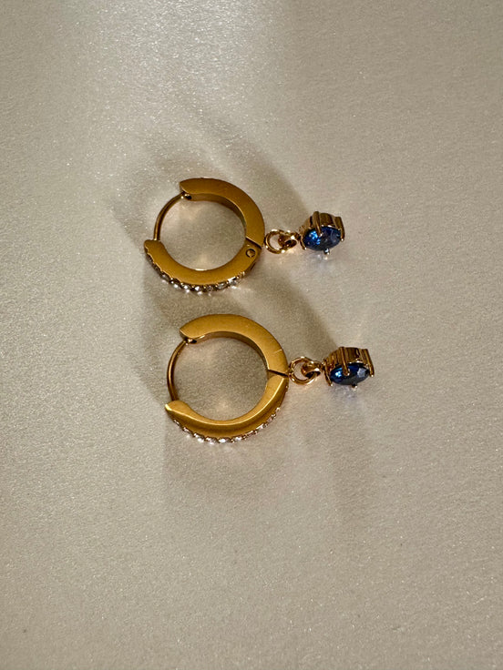 Celeste | Diamond Huggies with Blue Round Diamond Drop Earrings | Blue Collection