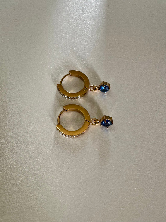 Celeste | Diamond Huggies with Blue Round Diamond Drop Earrings | Blue Collection