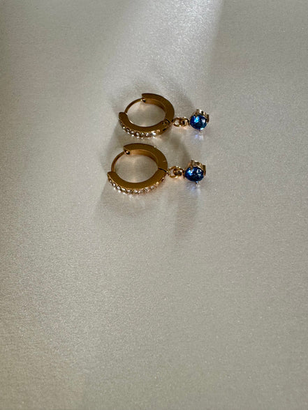 Celeste | Diamond Huggies with Blue Round Diamond Drop Earrings | Blue Collection