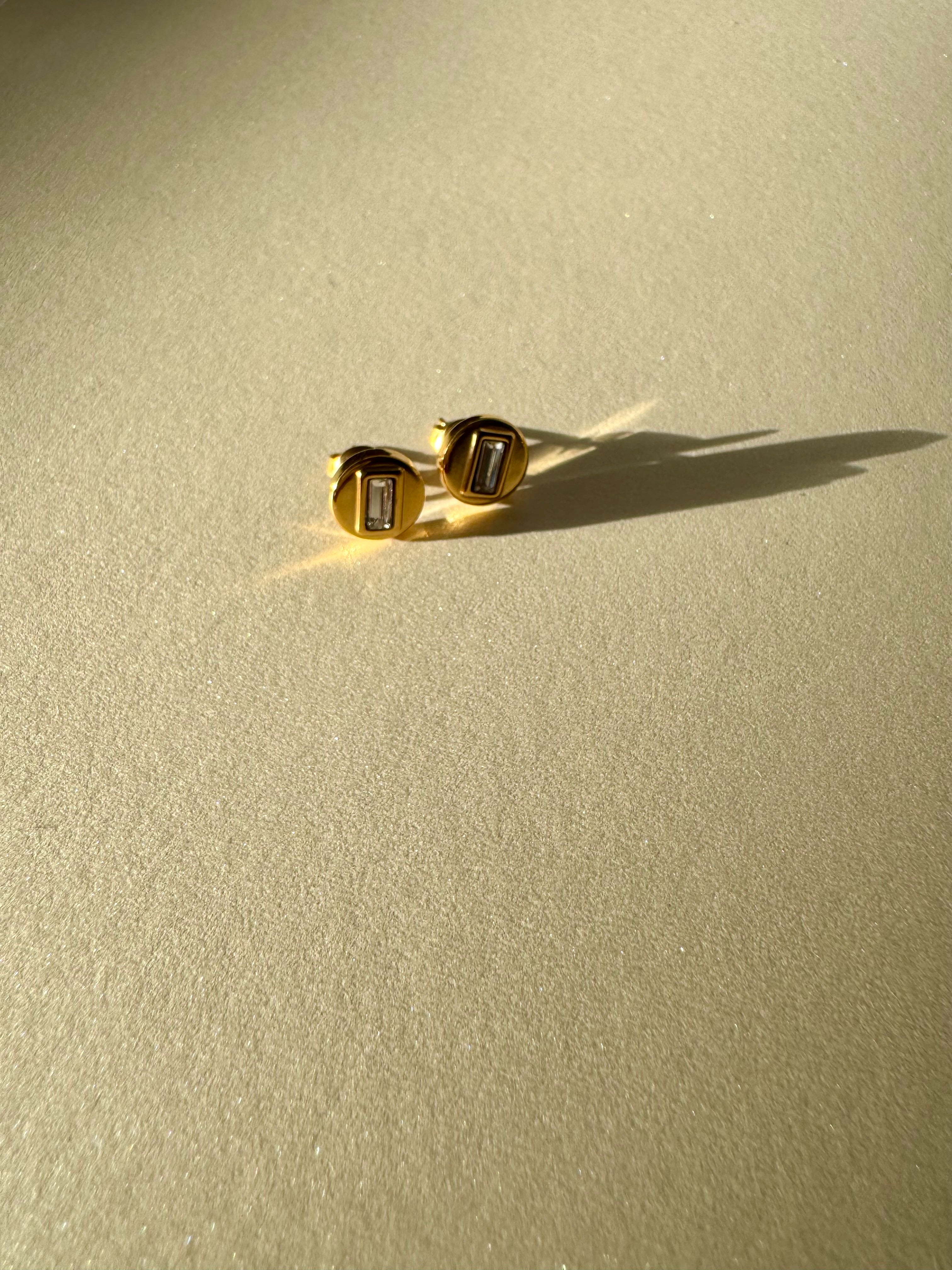 Luna | Gold Circle with Rectangle Diamond Stud Earrings
