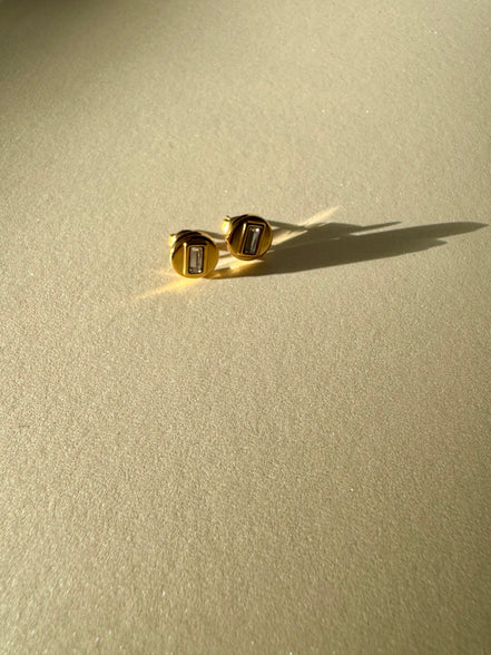 Luna | Gold Circle with Rectangle Diamond Stud Earrings