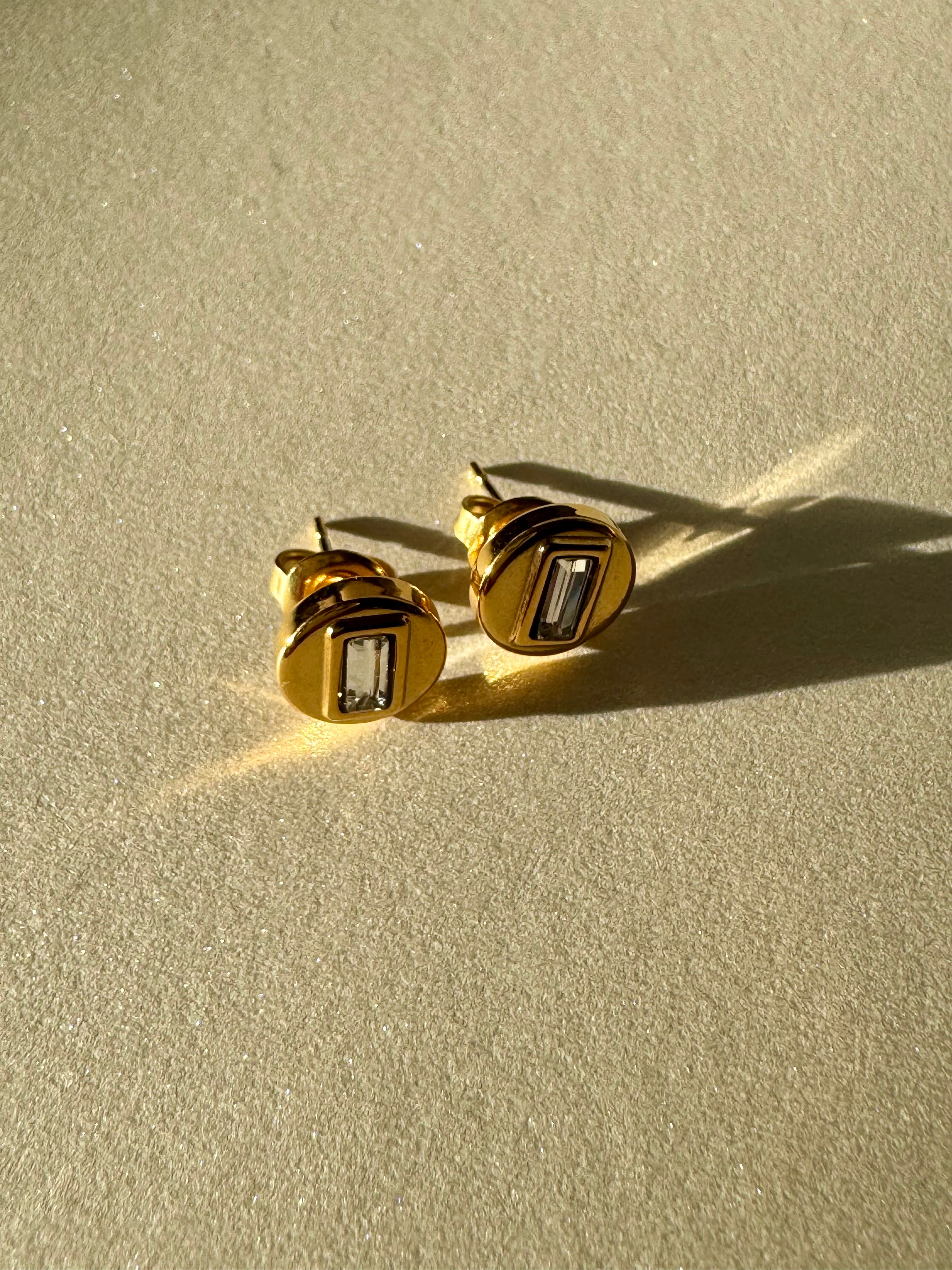 Luna | Gold Circle with Rectangle Diamond Stud Earrings