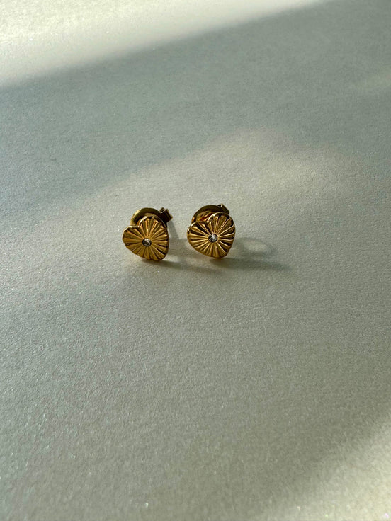 Celia | Gold Heart with Tiny Centered Diamond Stud Earrings