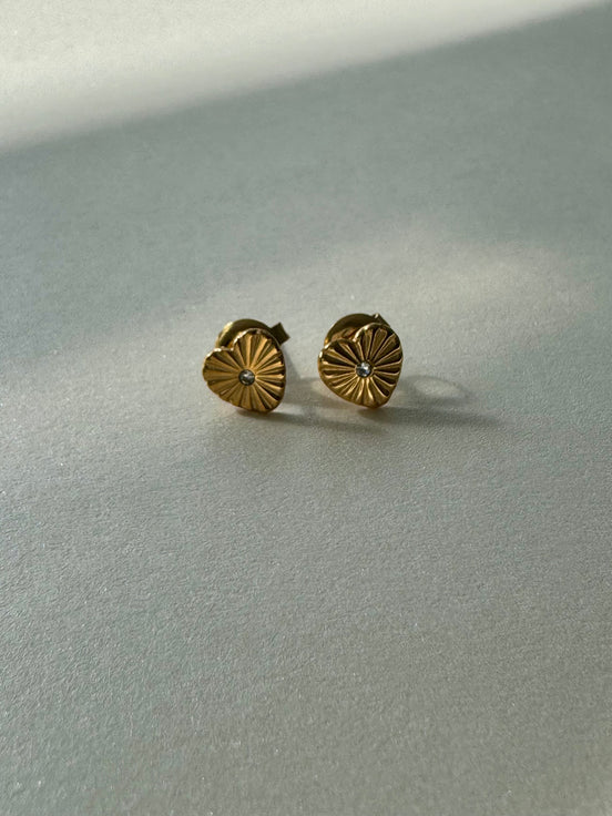 Celia | Gold Heart with Tiny Centered Diamond Stud Earrings