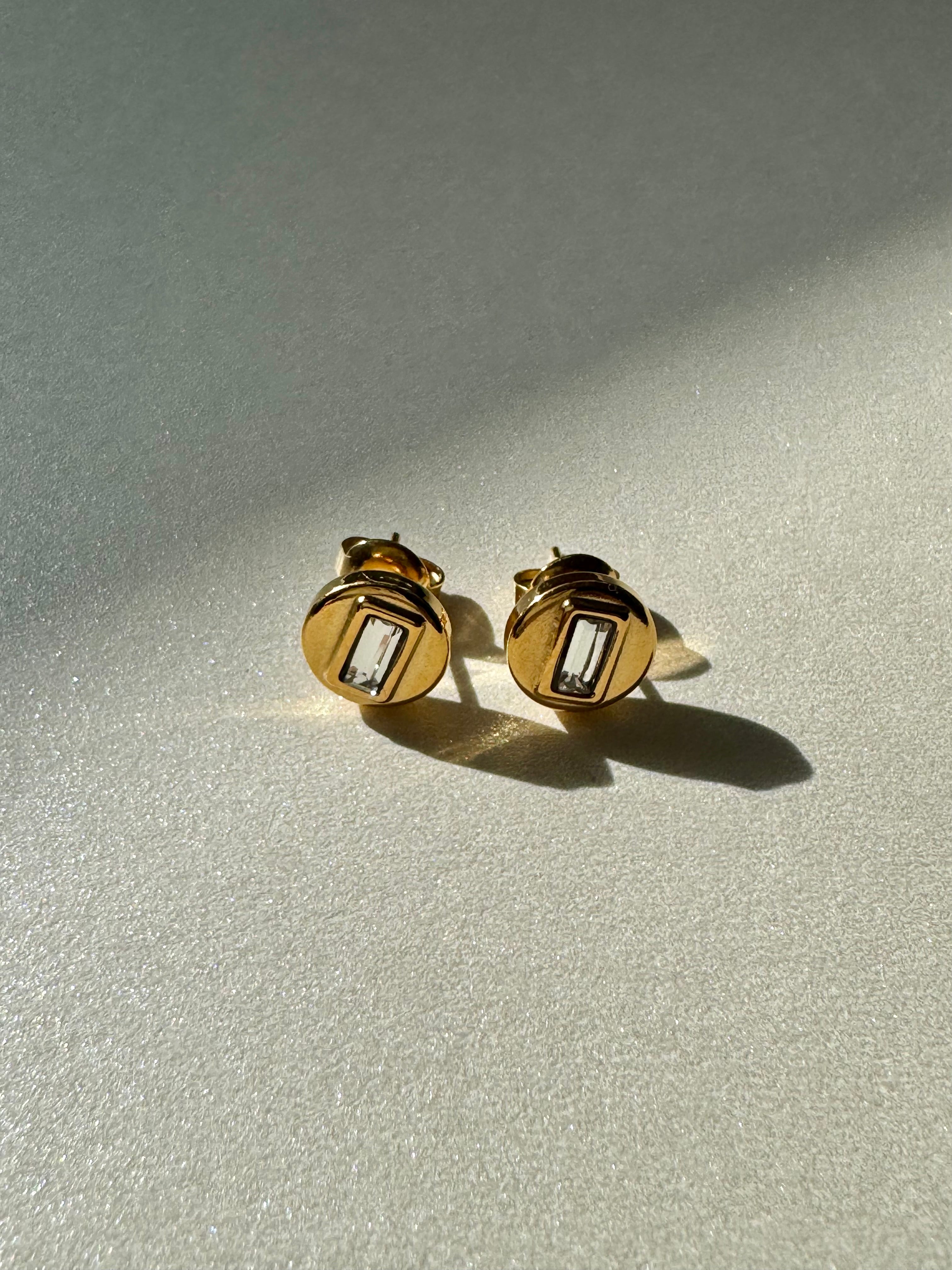 Luna | Gold Circle with Rectangle Diamond Stud Earrings
