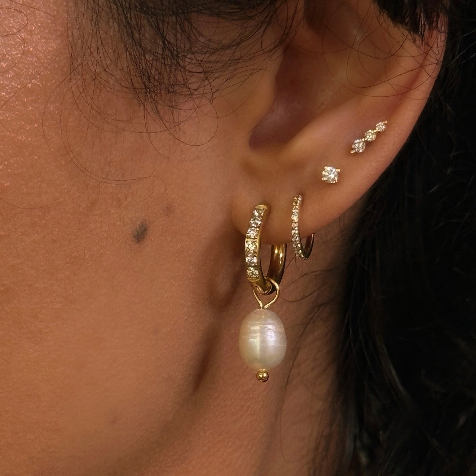 Capri Diamond Huggies | Pearl Drop Earrings